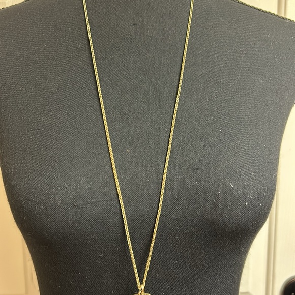 Lucky gold necklace with ball with crystals and tassel, 32” - Picture 3 of 7